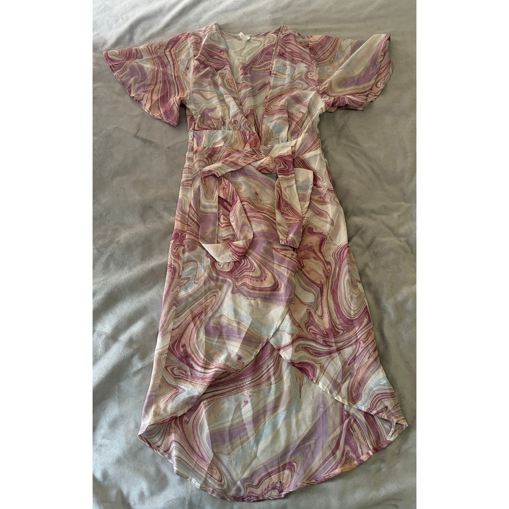 Live 4 Truth Purple Marble Print Wrap High Low Midi Dress Womens Medium